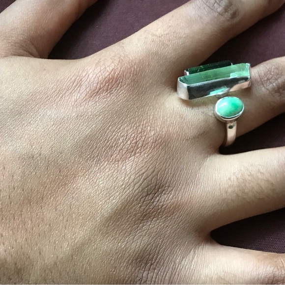 Sterling Silver Jade & Green Tourmaline Ring Size 7 - Picture 3 of 15